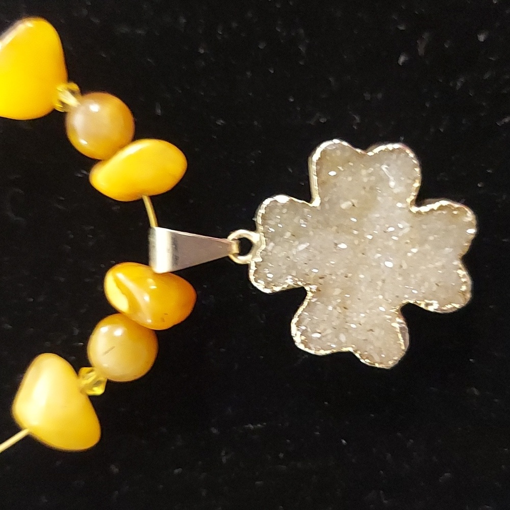 Tigers eye beaded clover druzy stone choker necklace 18"